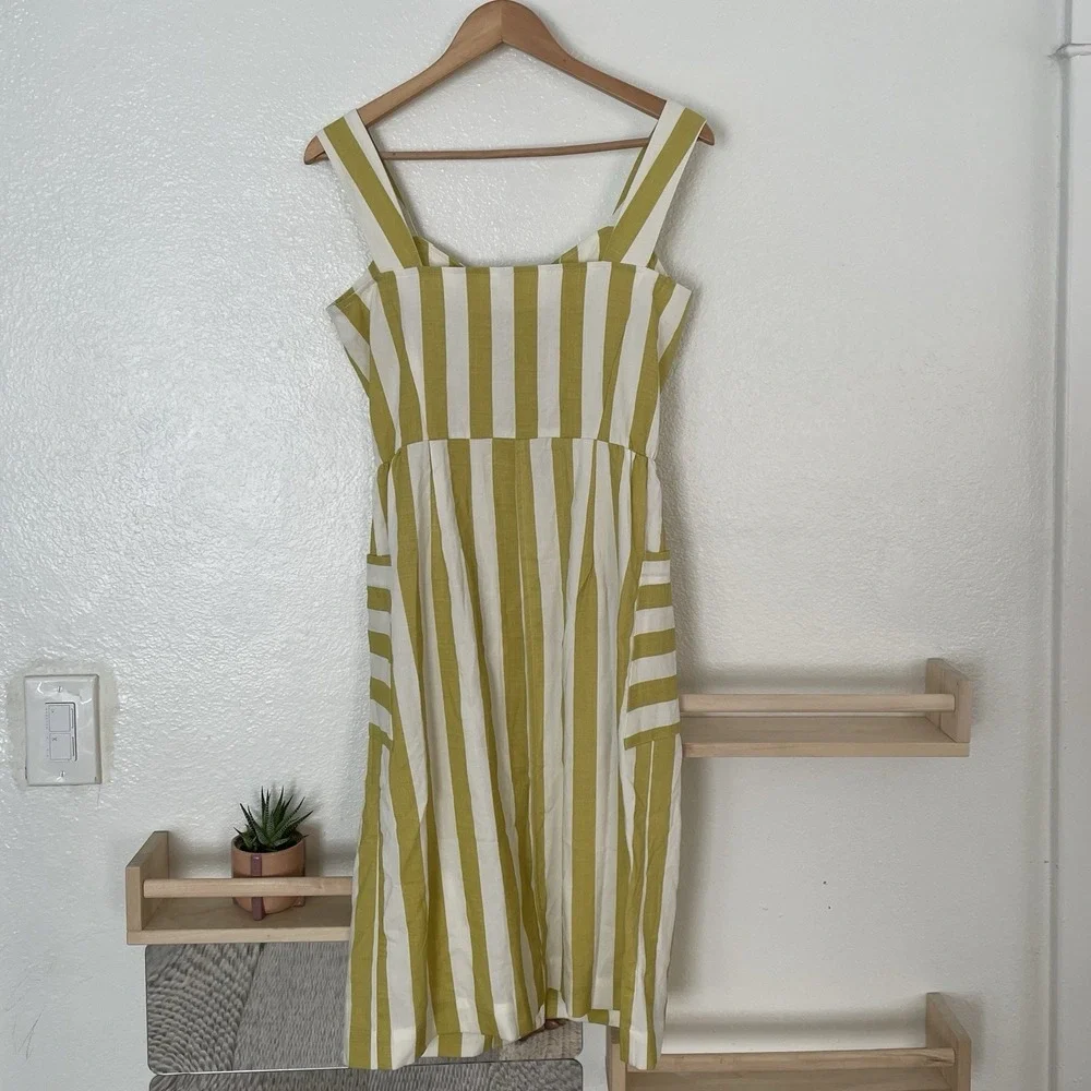 FRNCH Aurela Dress Womens Medium Yellow Stripes - Picture 2 of 9